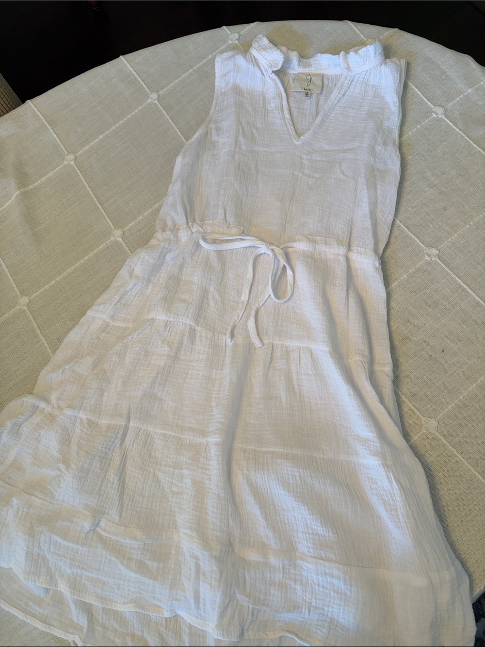 Joie White Sleeveless Tiered Gauze Dress with Tie Waist